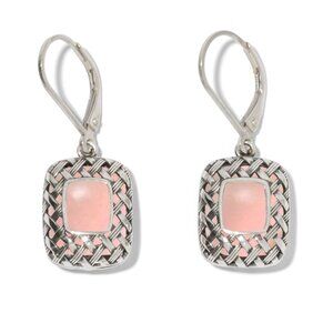 Recycled Antique Pink Depression Glass Vintage Quilted Square Earrings